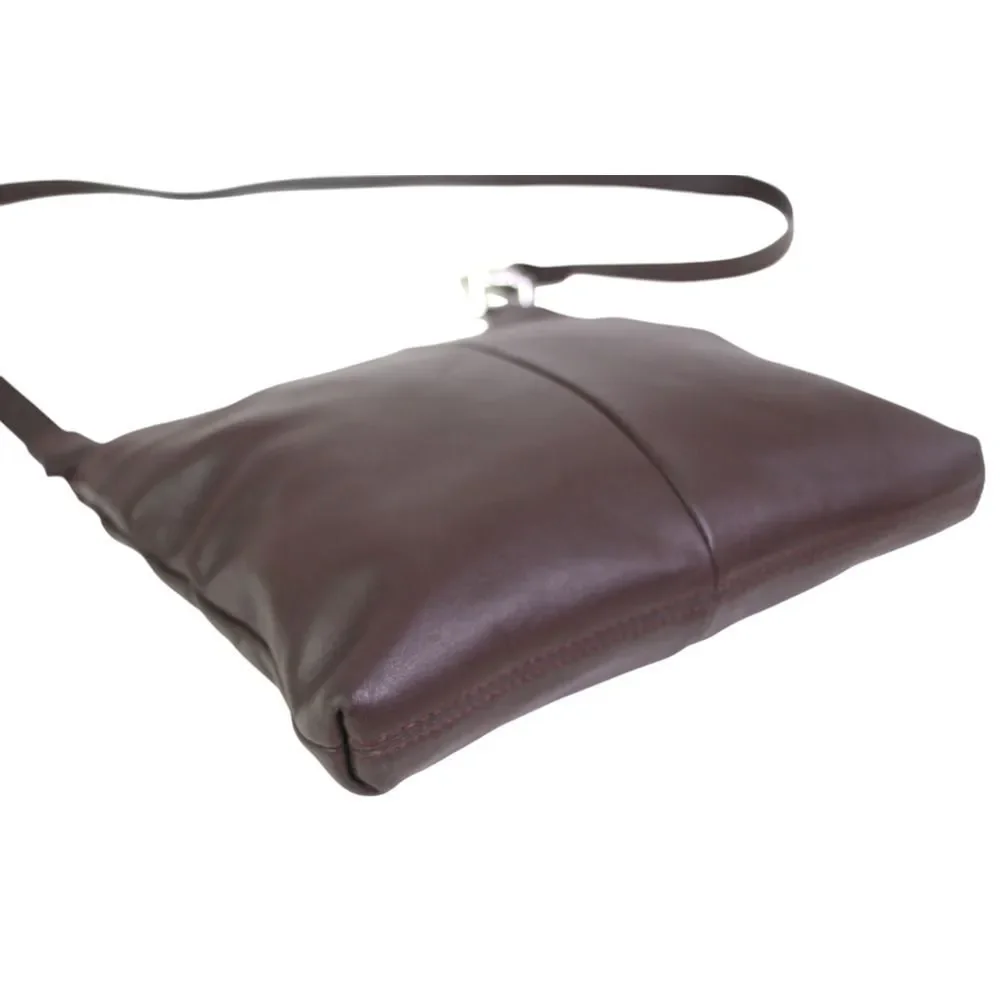 ROOMY DARK BROWN GENUINE LEATHER ZIP X-BODY MESSENGER SHOULDER BAG HANDBAG PURSE